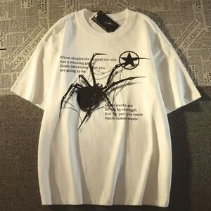 White T-Shirt with Black Spider Graphic